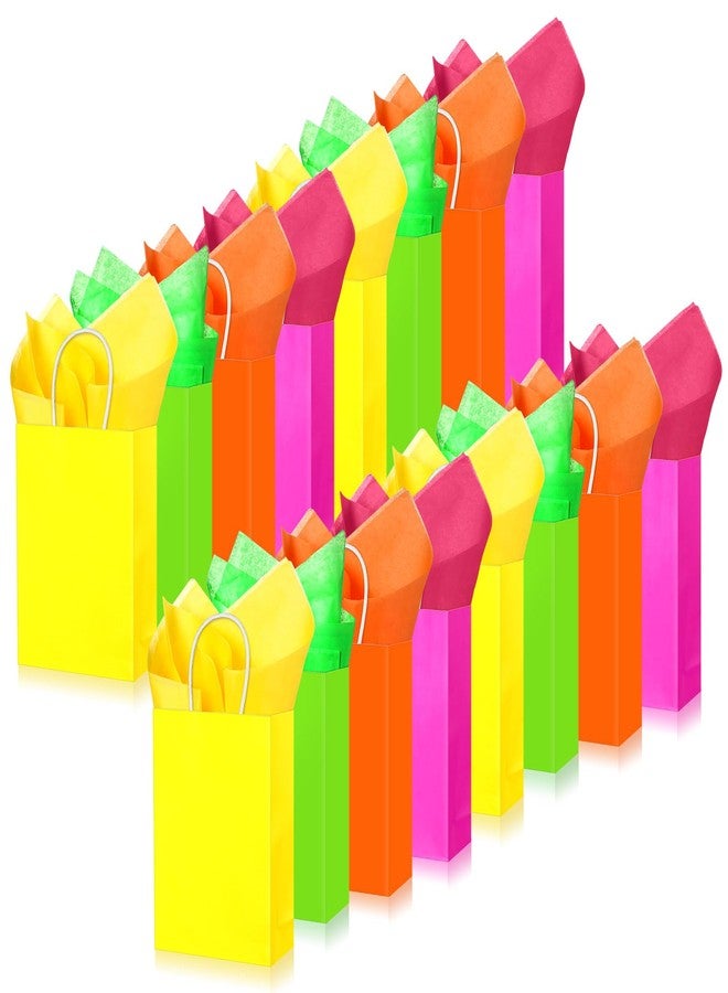 Sherr 24 Pieces Neon Gift Bags with Tissue Paper Rainbow Goodie Bags with Handles Small Party Favor for Birthday Wedding Celebrations - Image 1